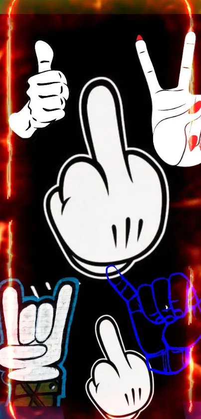 Colorful hand gesture wallpaper with vibrant border and cartoon style.