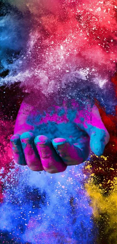 Hand with colorful smoke art mobile wallpaper. Vibrant and artistic design.