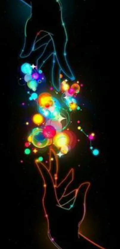 Artistic wallpaper with colorful hands on black background.