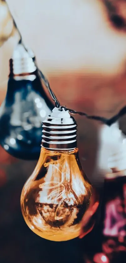 Mobile wallpaper featuring colorful light bulbs against a dark background.