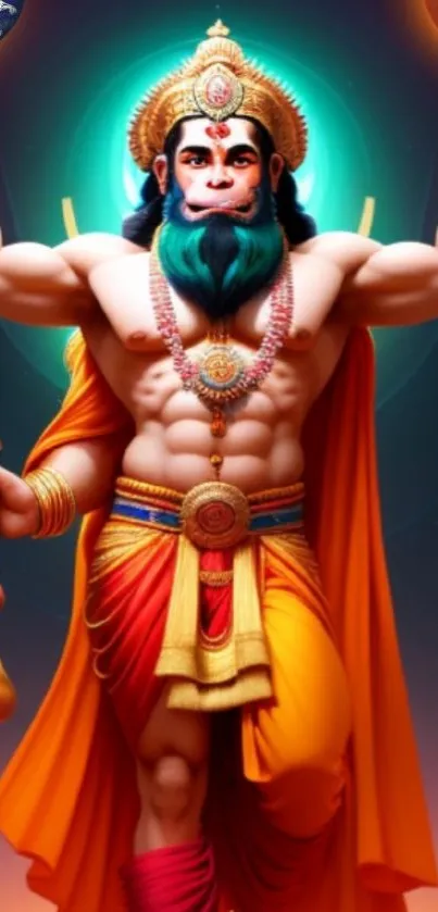 Vivid mobile wallpaper featuring artistic Hanuman in vibrant colors.