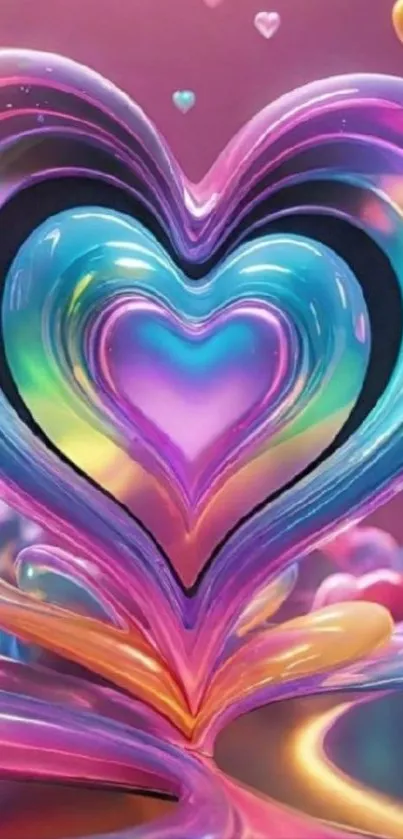 Abstract rainbow heart design with vibrant colors.