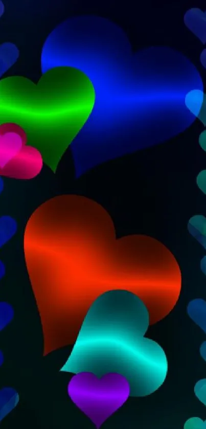 Vibrant abstract hearts wallpaper with colorful gradients for mobile.