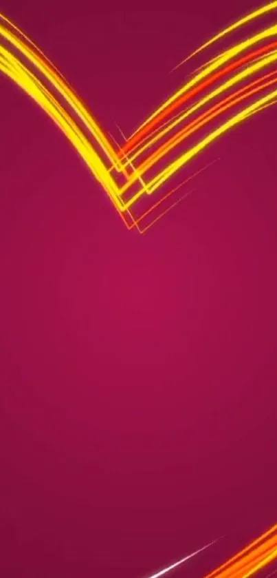 Vibrant abstract heart design with yellow and red light streaks on a red background.