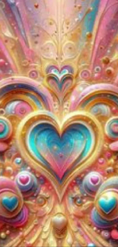 Vibrant abstract heart design in colorful hues for mobile wallpaper.