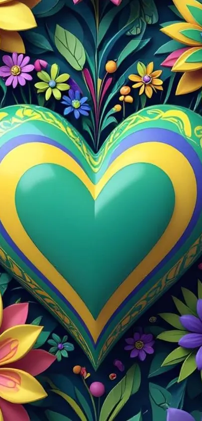 Heart and colorful flowers artistic mobile wallpaper.