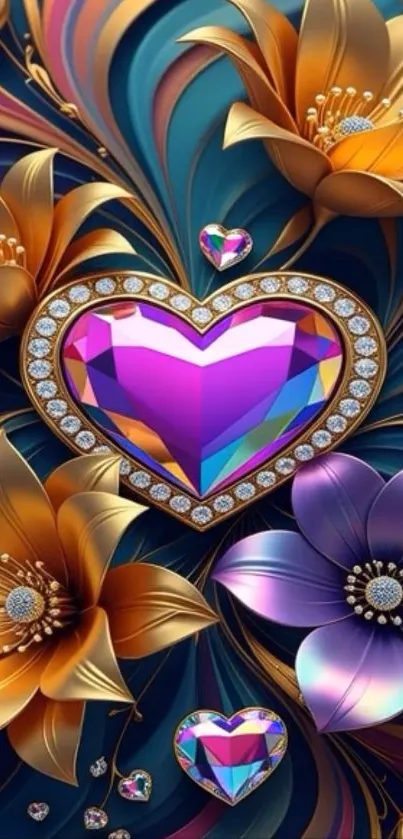 Colorful jeweled heart with ornate flowers