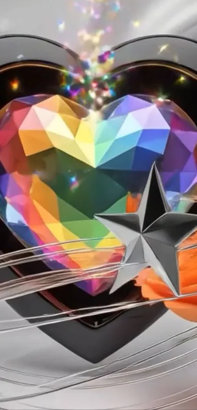 Colorful heart-shaped gem with star design wallpaper.