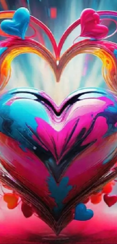 Colorful abstract heart design wallpaper with vibrant colors.