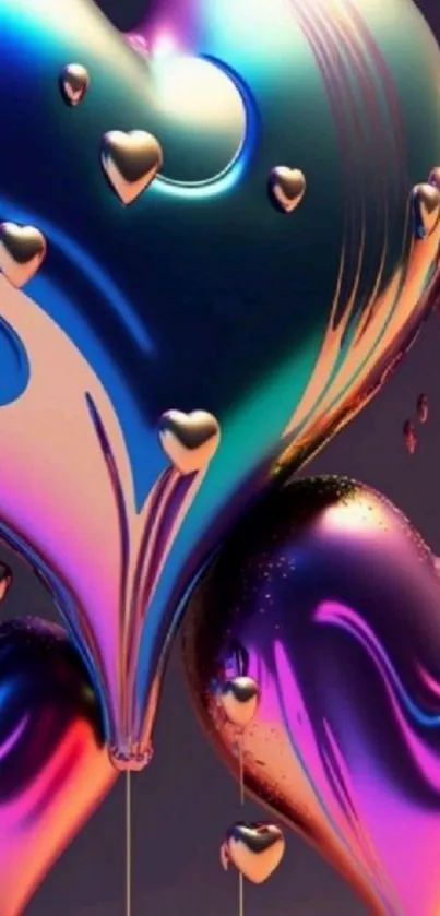 Colorful metallic heart balloons art wallpaper.