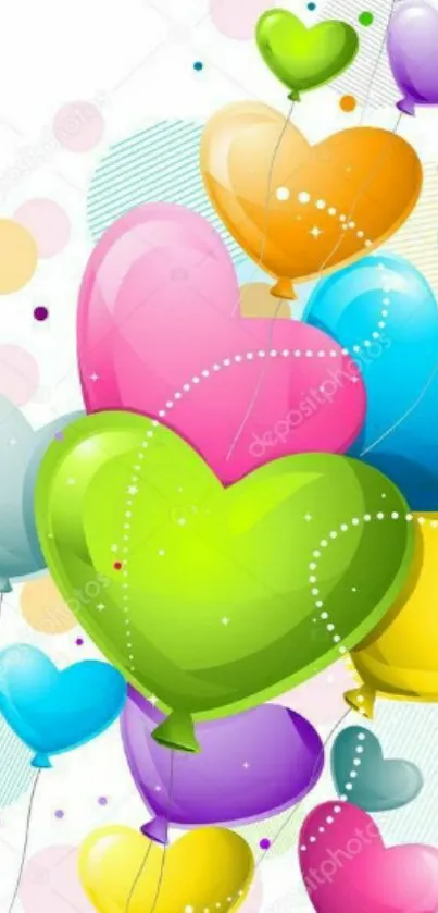 Vibrant heart-shaped balloons in various colors.