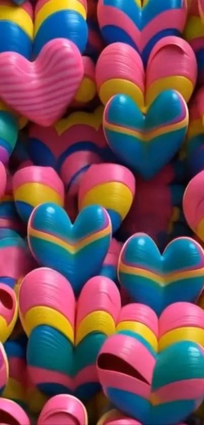 Colorful heart-shaped balloons wallpaper.