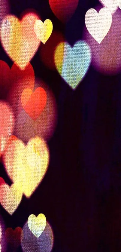 Vibrant heart-shaped bokeh wallpaper design.