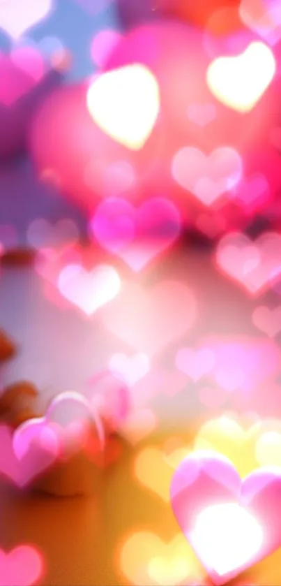 Colorful heart bokeh wallpaper for mobile.