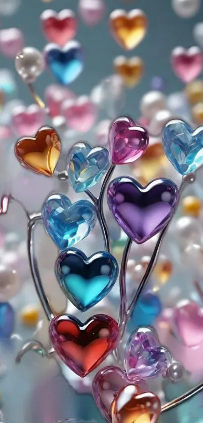 Colorful heart-shaped bubbles on a vibrant mobile wallpaper background.