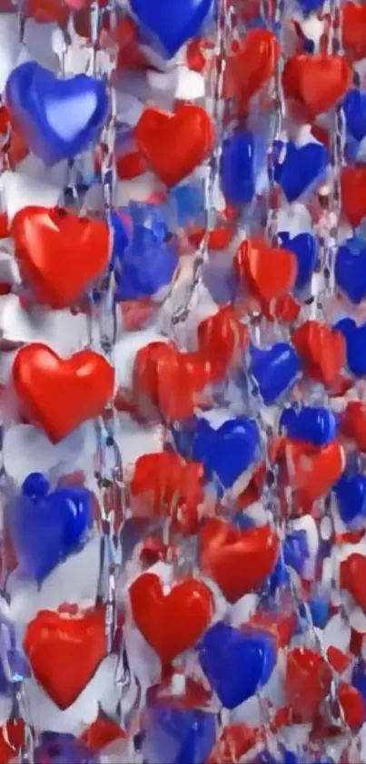 Red and blue heart chain pattern wallpaper.