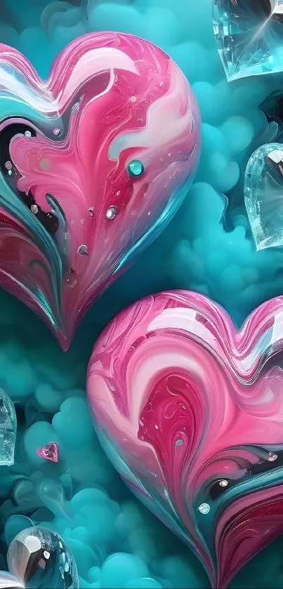 Colorful heart design wallpaper with vibrant pink and blue hues, creating an abstract feel.