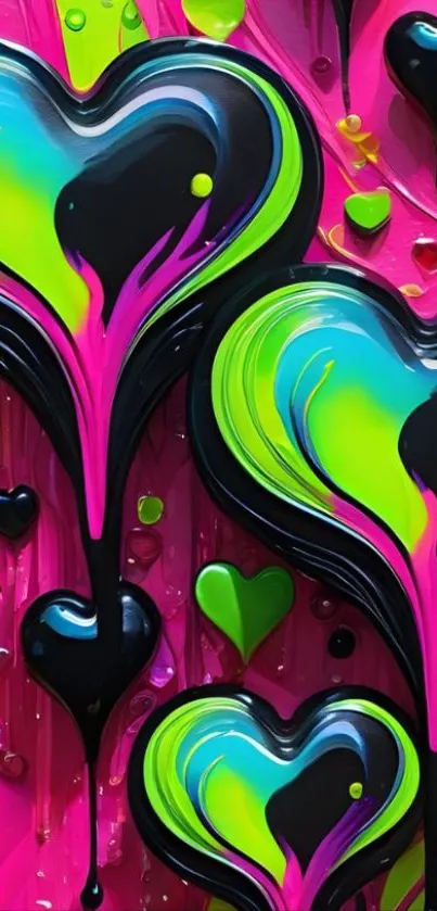 Colorful heart drip art in neon shades.
