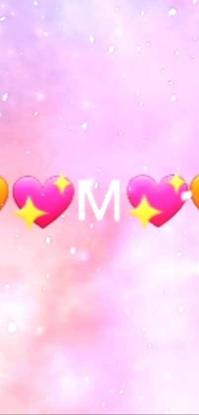 Vibrant pink and orange heart emojis on pastel background.