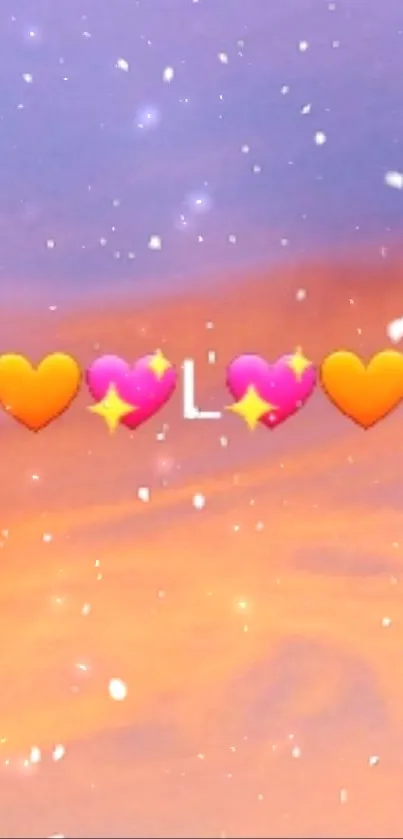 Colorful heart emojis on a pastel orange background.