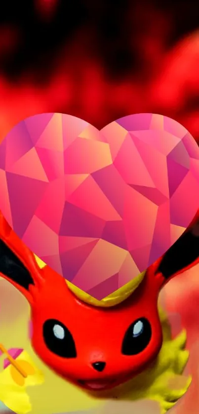 Colorful geometric heart on vibrant background wallpaper.