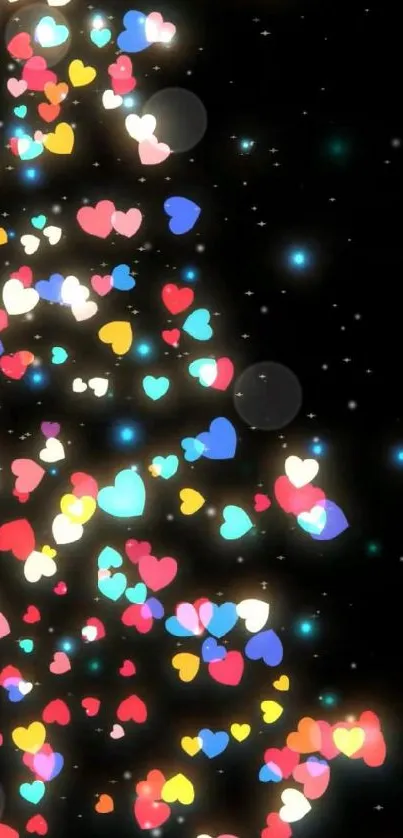 Colorful hearts on black background wallpaper.