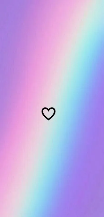 Heart-centered gradient wallpaper with pastel rainbow hues.