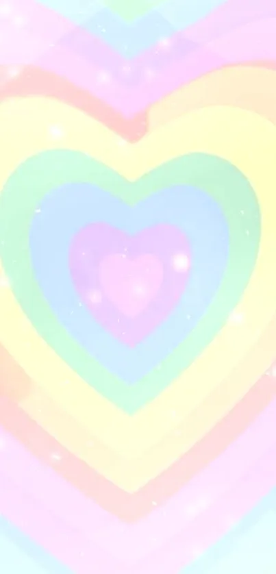 Pastel rainbow heart gradient wallpaper with sparkle effects.