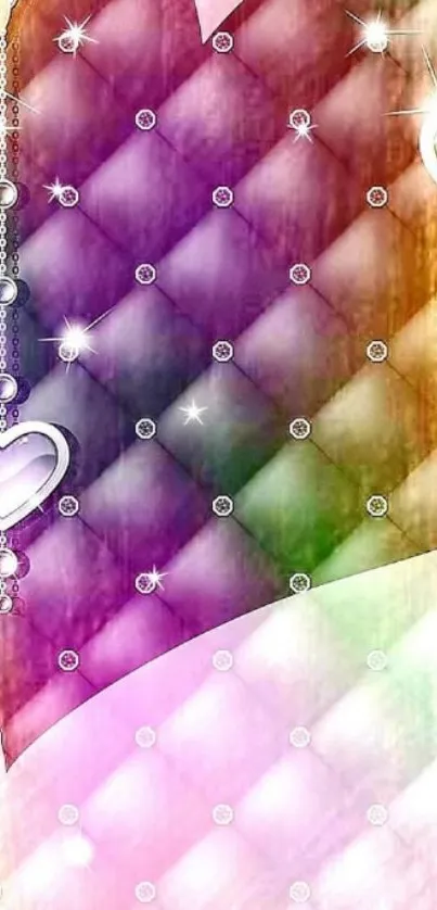 Colorful heart-themed wallpaper with jewels.