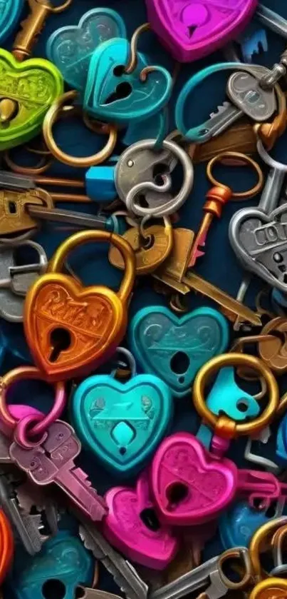 Vibrant heart lock and key wallpaper.