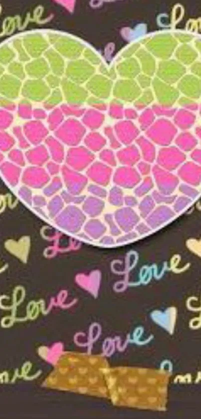 Colorful heart wallpaper with love motifs and mosaic pattern.