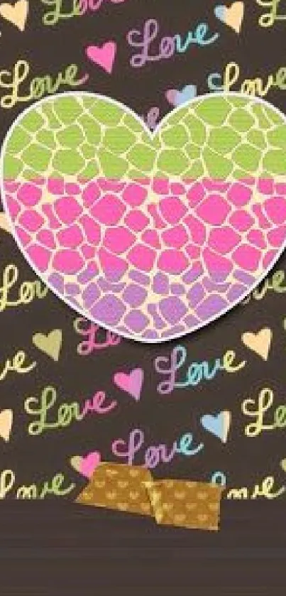 Colorful heart and love-themed wallpaper with vibrant text.