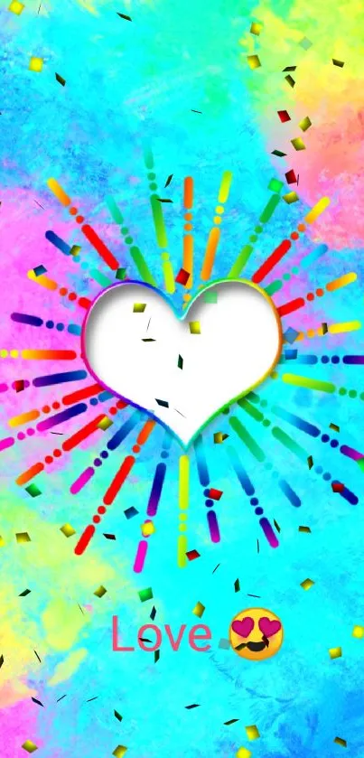 Colorful heart-themed wallpaper with love emoji.