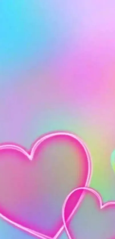 Bright pink hearts on a pastel gradient background.