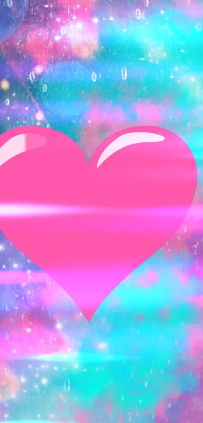 Pink heart on a colorful, dreamy background.