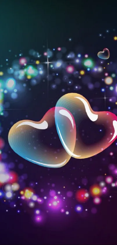 Colorful double heart with bokeh lights wallpaper