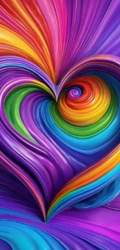 Vibrant rainbow heart abstract mobile wallpaper.