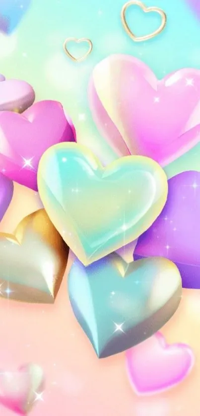 Colorful pastel heart wallpaper with sparkles.