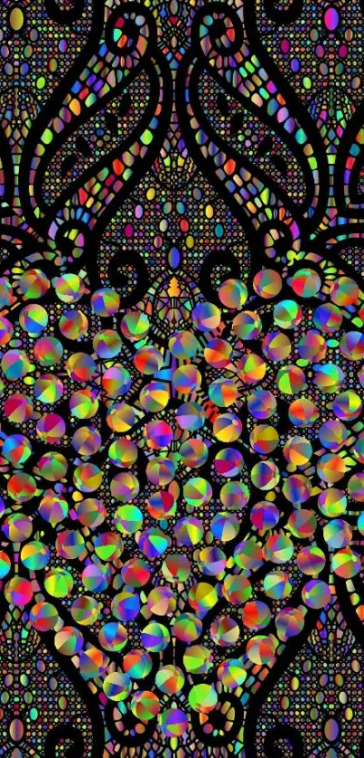 Colorful mosaic heart with jewels on a black background.