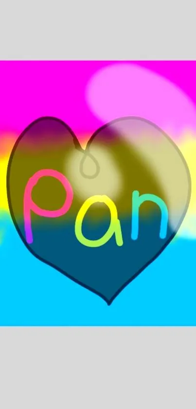 Colorful heart with pan pride colors on mobile wallpaper.