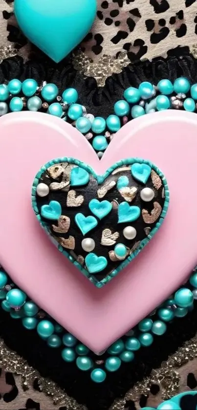 Colorful heart pattern wallpaper design with bold colors and intricate details.