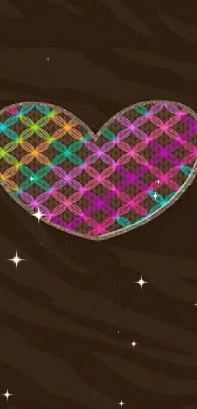 Colorful heart pattern on dark wallpaper.