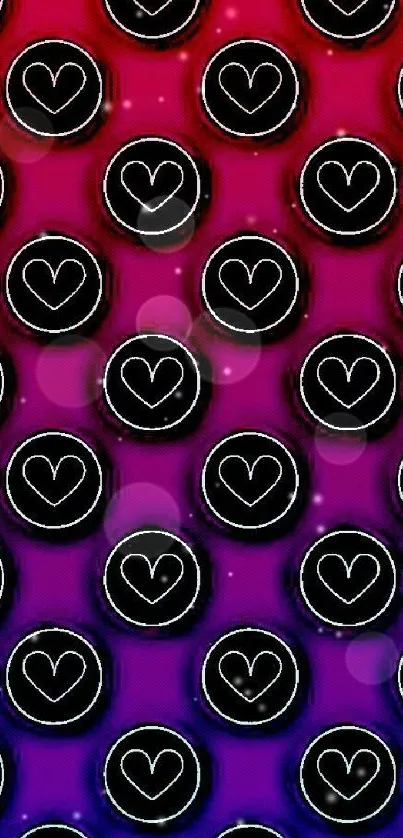 Vibrant phone wallpaper with heart icons on a magenta gradient background.