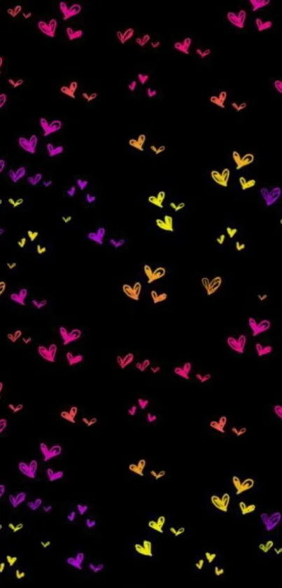 Colorful heart pattern wallpaper with vivid black background.