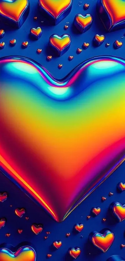 Vibrant colorful abstract heart pattern on a blue background.