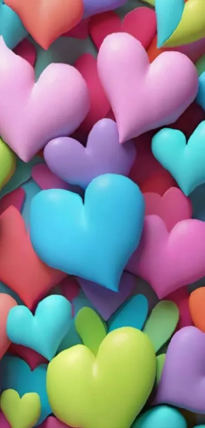 Colorful hearts pattern wallpaper in vibrant hues.