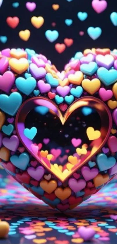 Vibrant mobile wallpaper with colorful heart patterns.