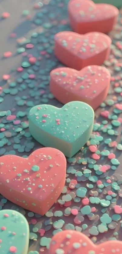 Colorful heart pattern with pink and green hues.