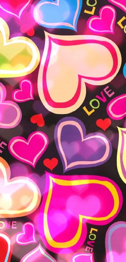 Colorful heart pattern mobile wallpaper with vibrant design.