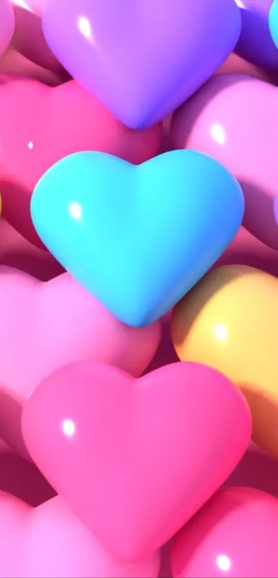 3D colorful hearts wallpaper for mobile background.